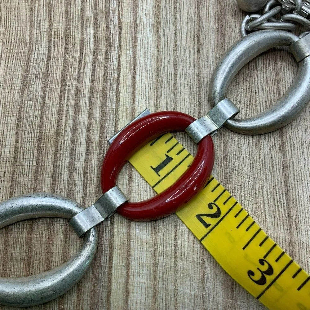 Chico's Silver Tone & Red Adjustable Metal Chain Belt - Picture 4 of 4